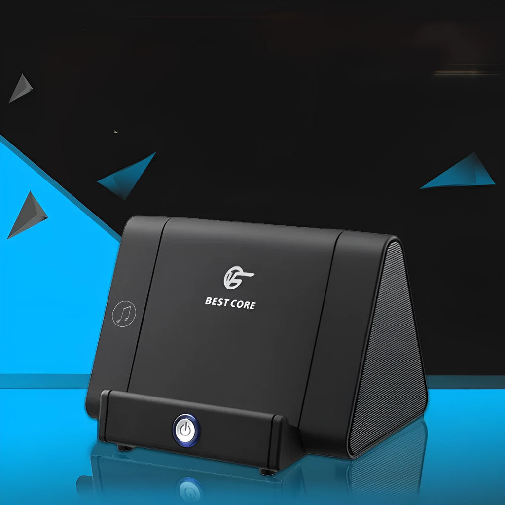 Black subwoofer with automatic induction sound, 3W power, ABS material, compact 144x94x104mm size