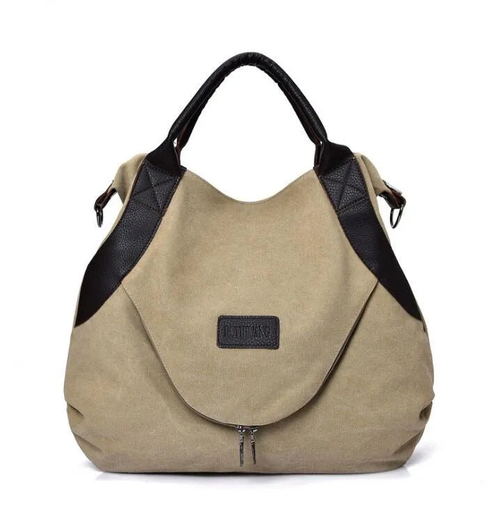 Retro minimalist canvas handbag for women with zipper closure and double straps
