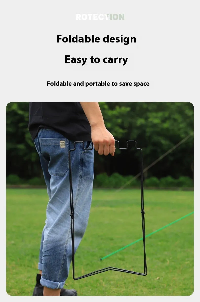 Silver folding garbage bag bracket with adjustable stainless steel frame for camping use