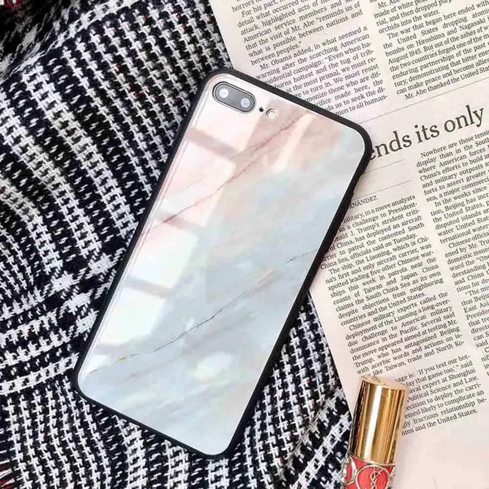 Marble glass phone case with TPU bumper for iPhone 6 to XS Max, Beige colour option