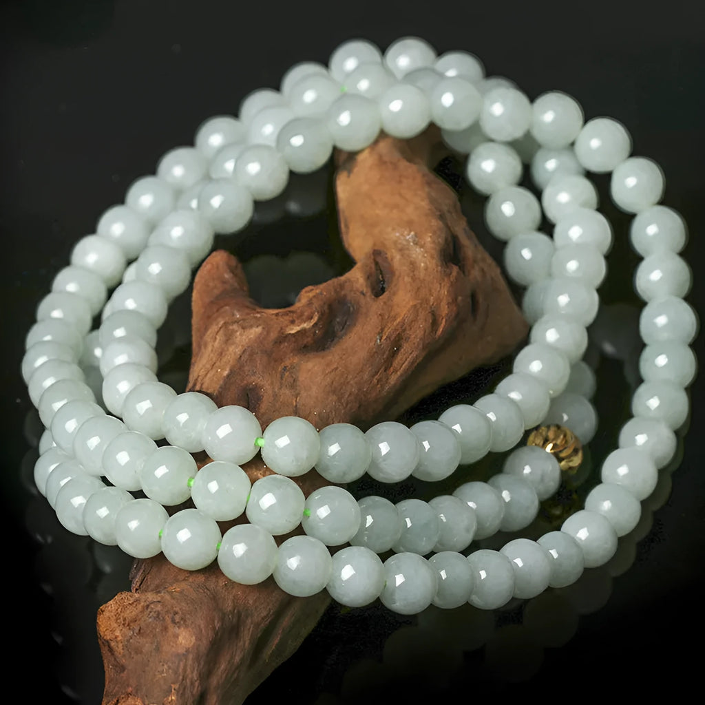 Natural jade bead necklace with round 6.5mm beads on adjustable chain