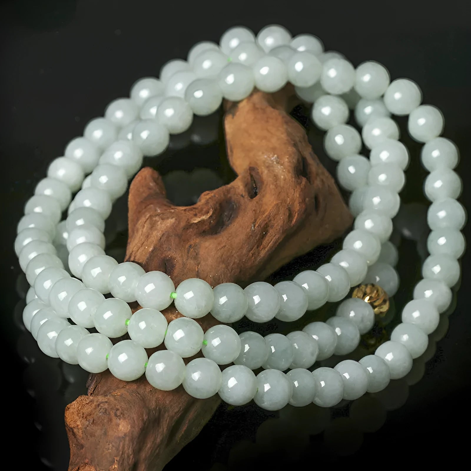 Natural jade bead necklace with round 6.5mm beads on adjustable chain