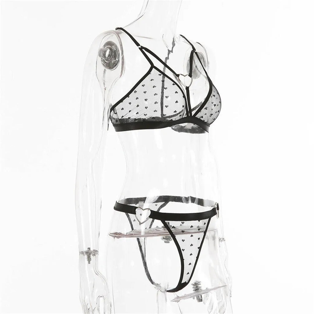 Ladies' black spandex mesh two-piece set with sleeveless top and full-length trousers