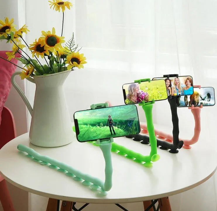 Flexible worm design mobile phone holder with suction cup mounting and 62cm reach