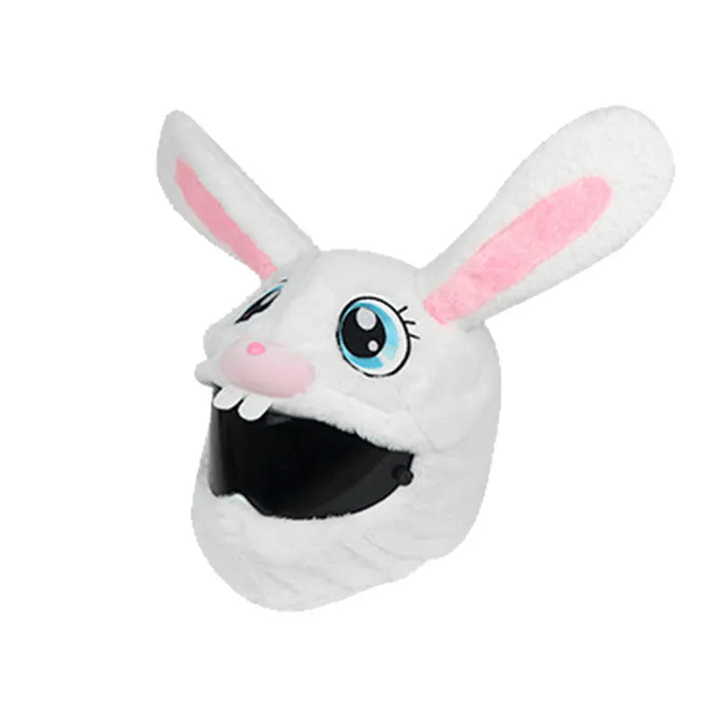 White rabbit head helmet cover for electric motorcycles with long ears and plush material