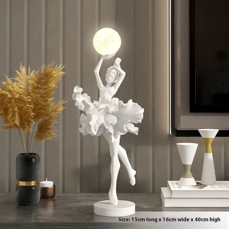 Art girl themed resin night lamp ornament with USB charging in black gold, white, pink, or light blue.