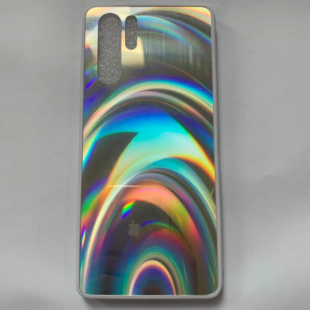 A 3D rainbow glitter gradient back cover case for a smartphone, showing its full-coverage design and sparkling finish.