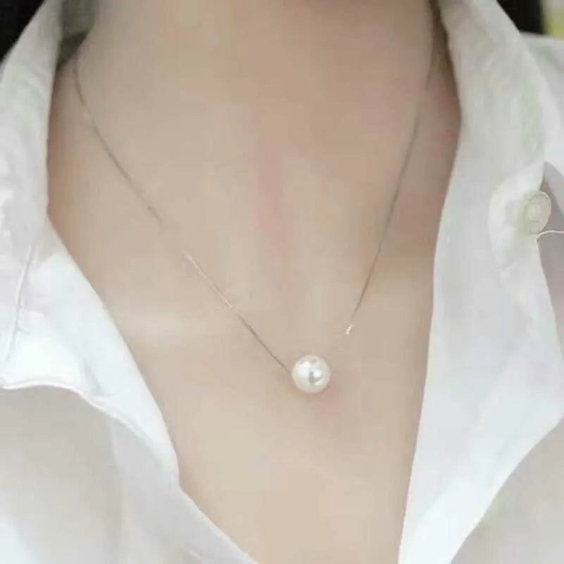 Geometric copper clavicle necklace with pearl elements and box chain in silver