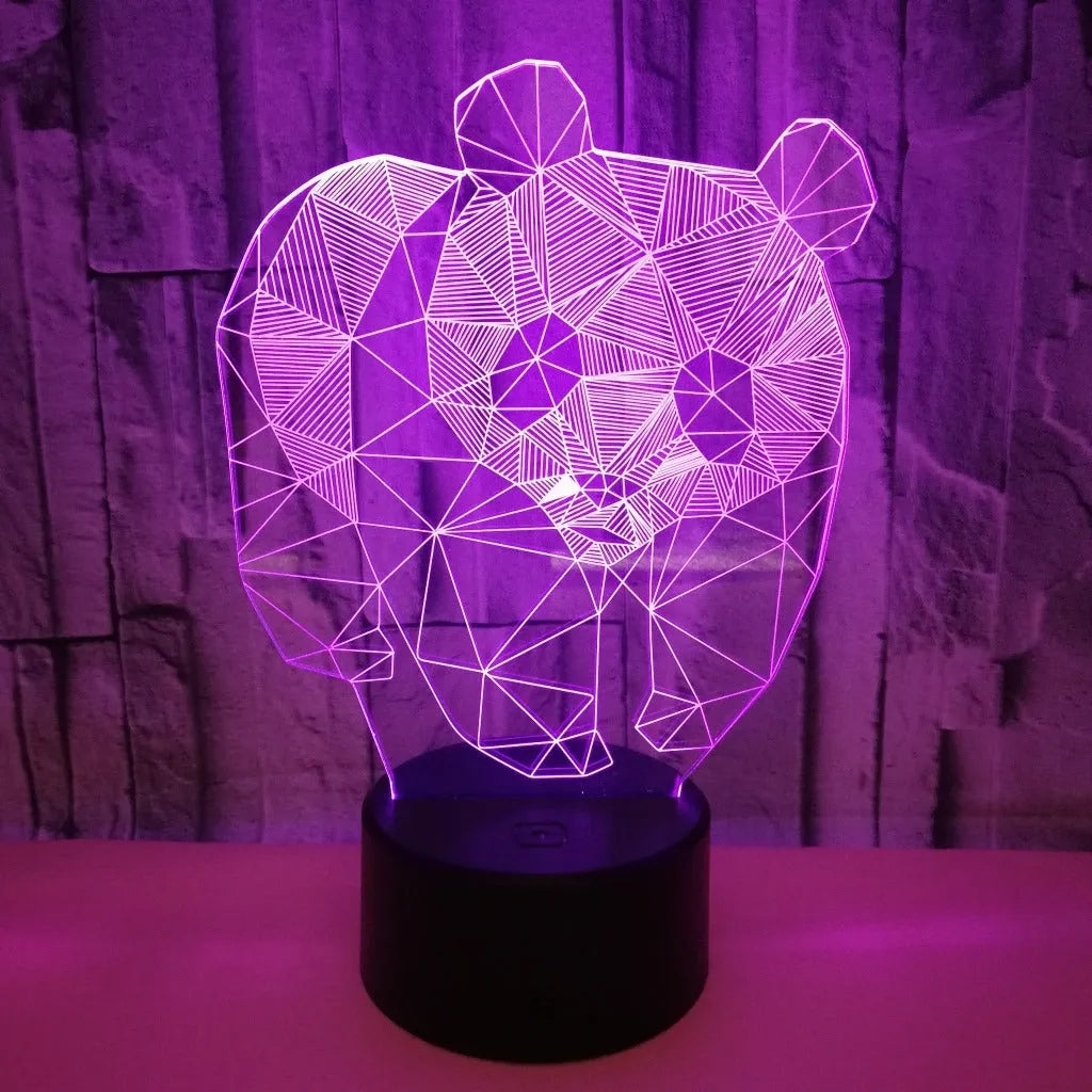LED stereo night light with black ABS base, acrylic panel, USB cable, showing colour gradient on a tabletop