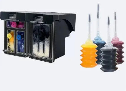HP 304XL large capacity refillable ink cartridge for Deskjet and Envy printers with black and colour ink bottles