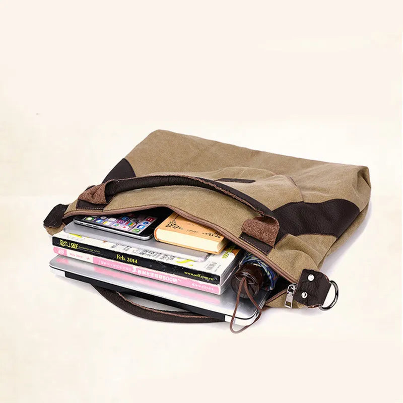Retro minimalist canvas handbag for women with zipper closure and double straps