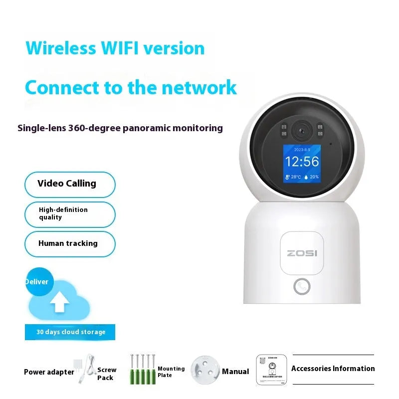 Zhou Shi wireless indoor security camera with plastic housing and AI face detection capabilities