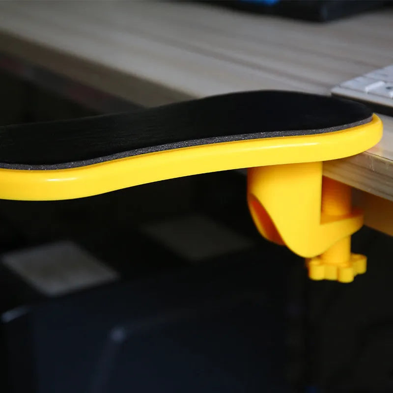 Computer hand bracket mouse wrist pad in red surface leather, 30.5 x 15.5 x 5 cm, with non-slip rubber base and desk bracket