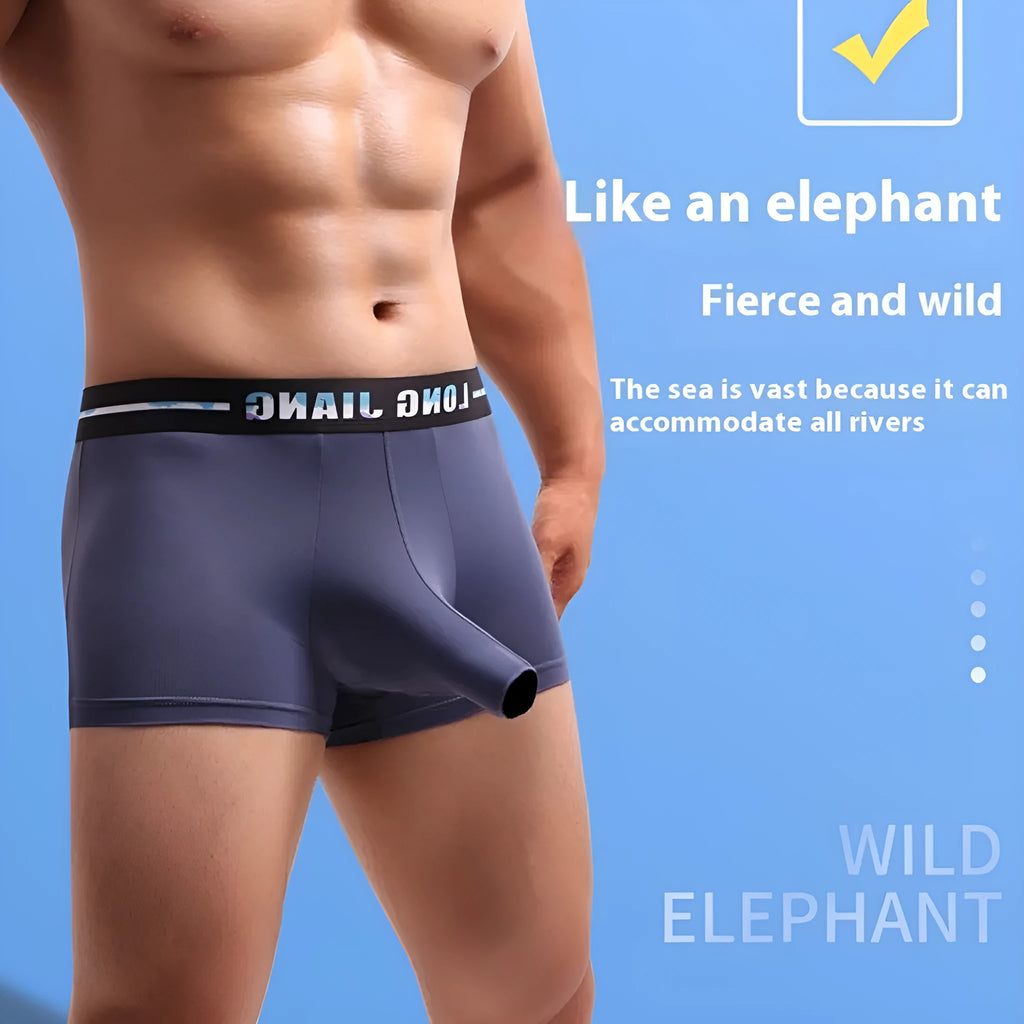 Men's Ice Silk trunk boxers in multiple solid colours showing mid waist design