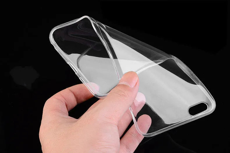 Transparent TPU soft shell mobile phone case on an iPhone.
