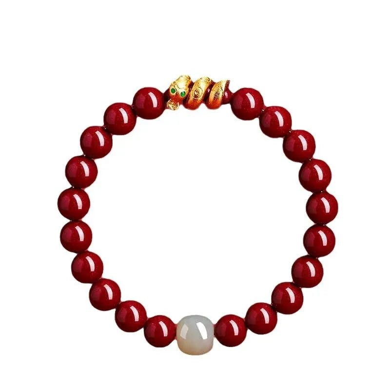 Handmade Chinese zodiac snake bracelet in cinnabar with 6mm and 8mm size options