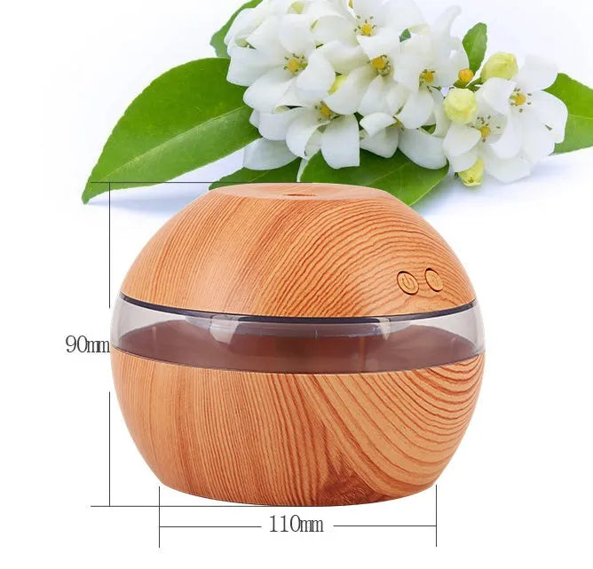 Essential oil diffuser humidifier with 300ml tank and USB power, 110x110x90mm, ABS material