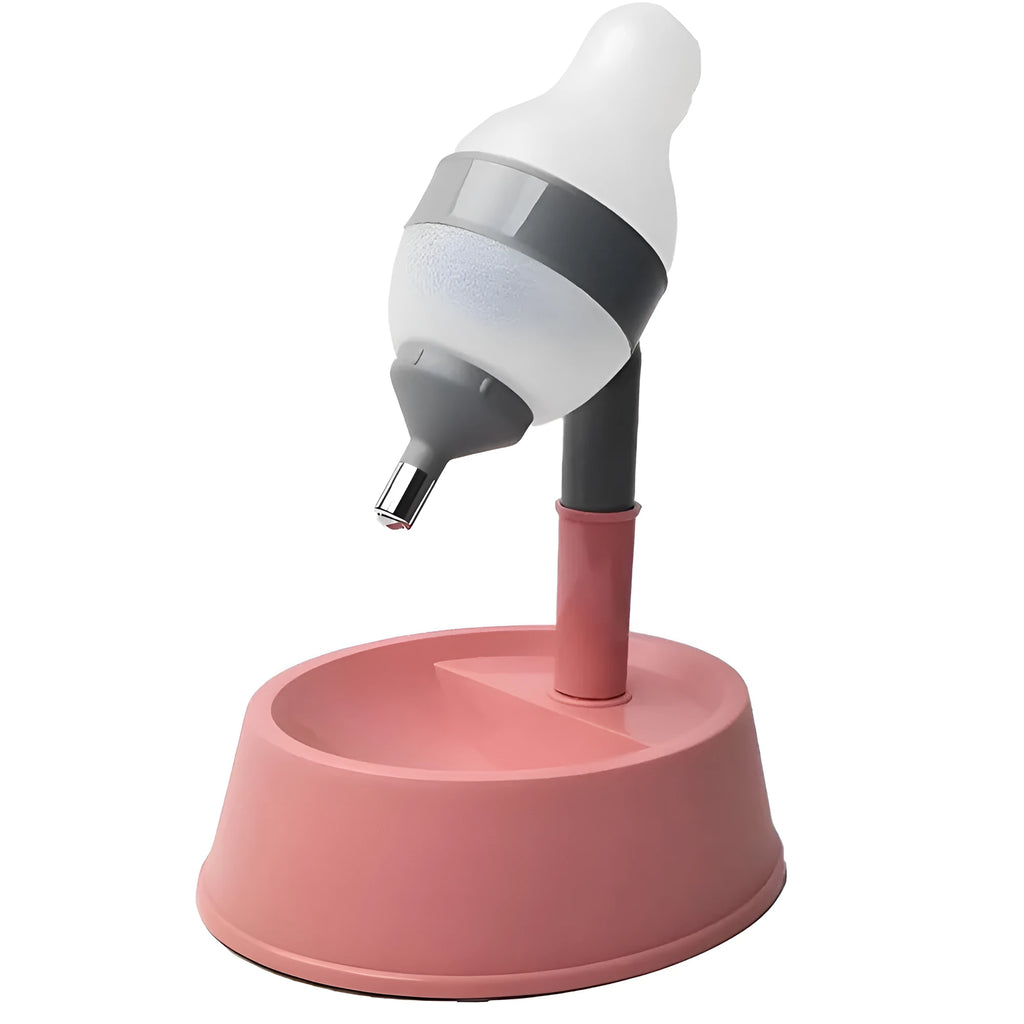 Green adjustable height pet water dispenser with detachable poles and non-drip drinking nozzle.