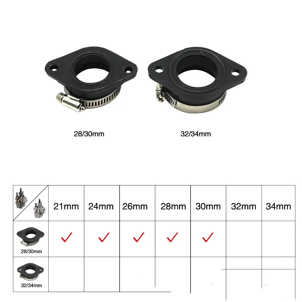 Carburetor intake tube interface adapter for UTV and ATV, available in 33mm and 38mm sizes for PWK PE VM carburetors