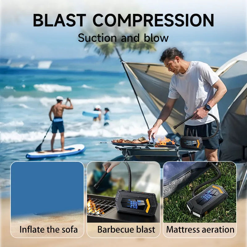 Car emergency starter power bank with air compressor, smart battery clips, and Eva storage bag