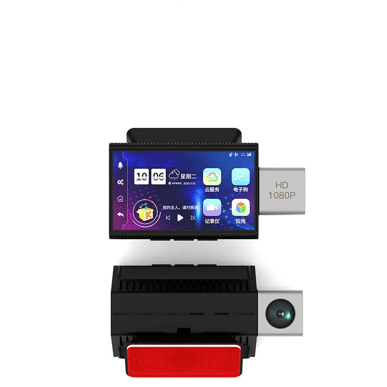 Black 4G front and rear dash cam for cars with touch screen display