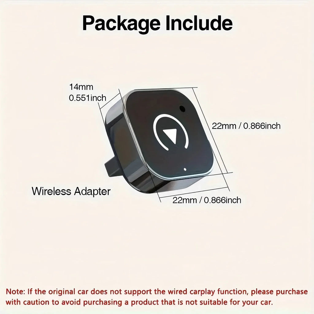 Black wireless CarPlay conversion adapter with USB connection for vehicle factory systems