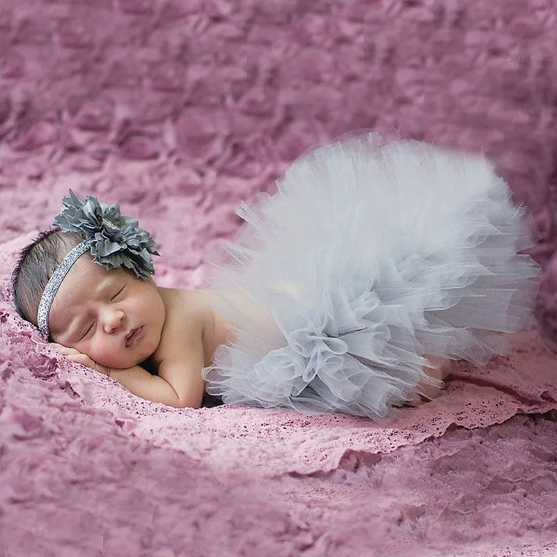 Baby girls pettiskirt set 1-3 months with skirt, hairband, lace, bow and mesh, 20-22cm tile