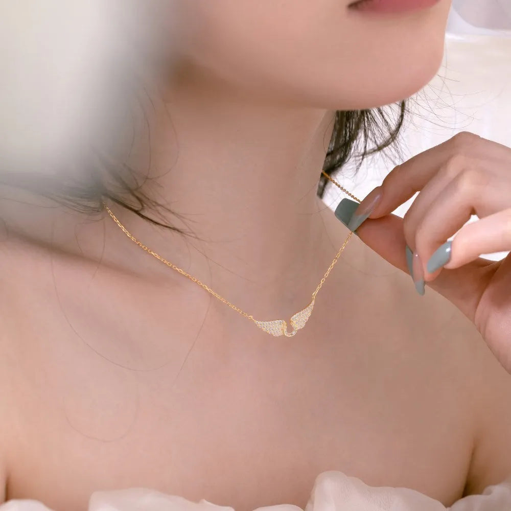 Women's 925 sterling silver wings fashion necklace with electroplated finish, two colour options