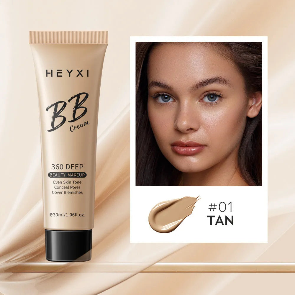 Waterproof sweat-proof BB cream bottle in one of four shades: 01, 02, 03, or 04.
