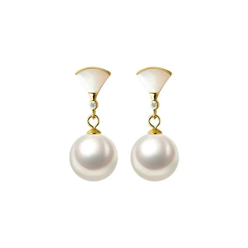 Gold fan-shaped 925 silver earrings for women, geometric design