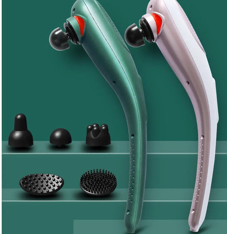 New rechargeable massager with four massage heads in green and white, USB powered, 460x160x92mm