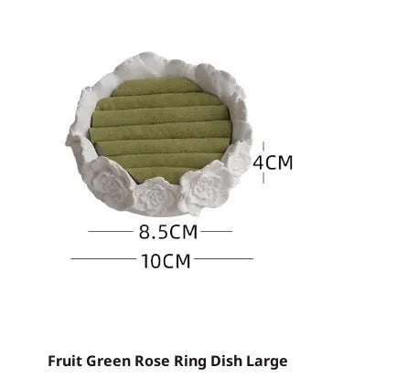 White gypsum rose ring storage tray on table with fabric finish