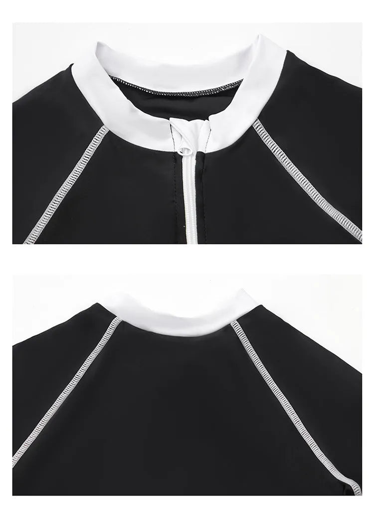 Black girls one-piece nylon spandex swimsuit for learn to swim and exercise, full front view