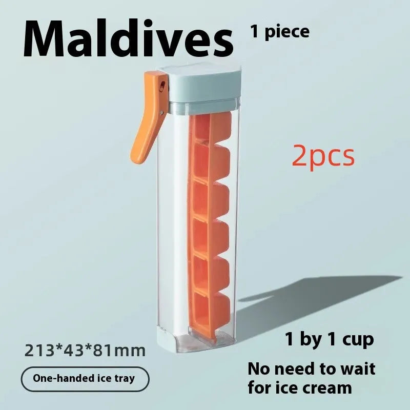 Food-grade PET ice cube tray with press release mechanism in Maldives blue or pearl white colour