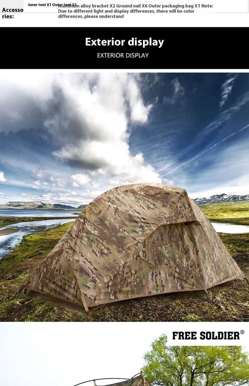 Single person military hiking tent in camouflage colour for four-season outdoor camping