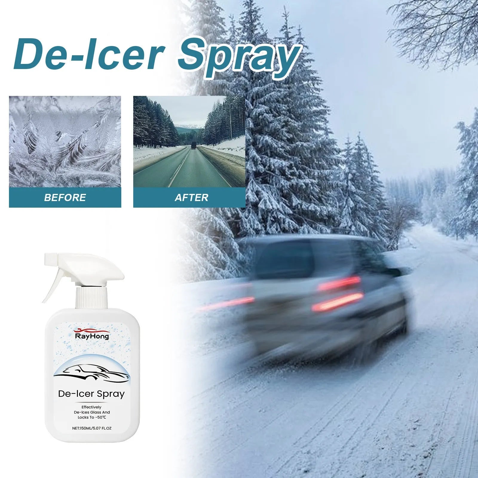 150ml bottle of car windscreen defrosting spray for winter ice and snow removal
