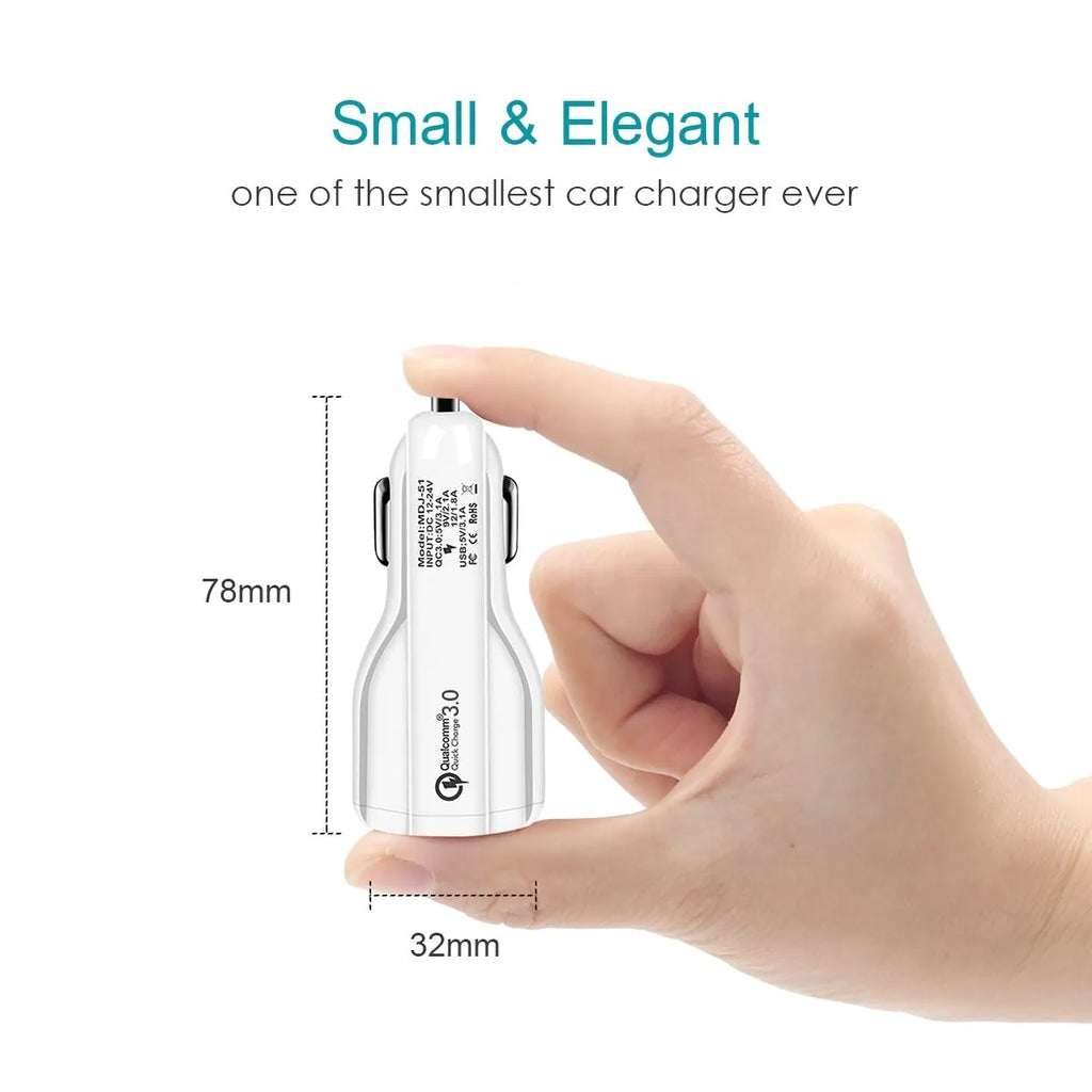 Quick Charge 3.0 dual USB car charger 36W with LED light and expanded back seat port, black or white