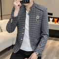 Men's plaid slim fit suit jacket in brown, gray, khaki, or light green, acetate fibre with polyester lining, sizes M to 4XL