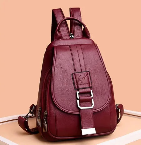 Women's waterproof PU leather backpack in medium size with double straps, available in five colours