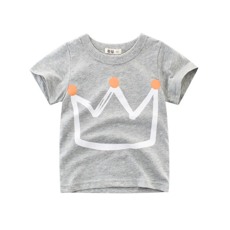 Korean style boys' cotton t-shirt in royal blue and flower grey colours with short sleeves