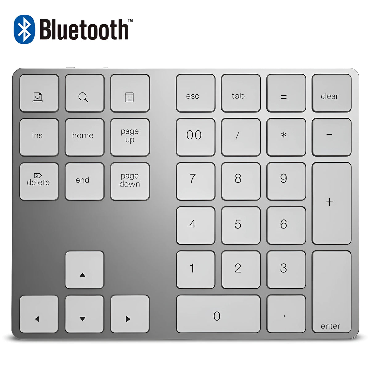 Aluminium 34-key wireless numeric keypad in black or silver with Bluetooth 3.0 for Windows iOS Android