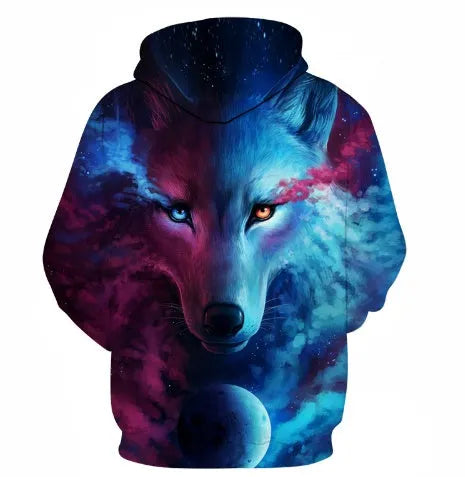 Men's wolf printed hoodie with 3D sweatshirt design, polyester fabric, sizes S to 6XL, ten model options