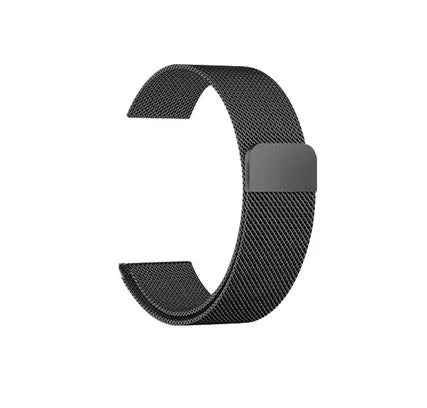 Stainless steel Apple Watch replacement strap in silver colour showing adjustable clasp.