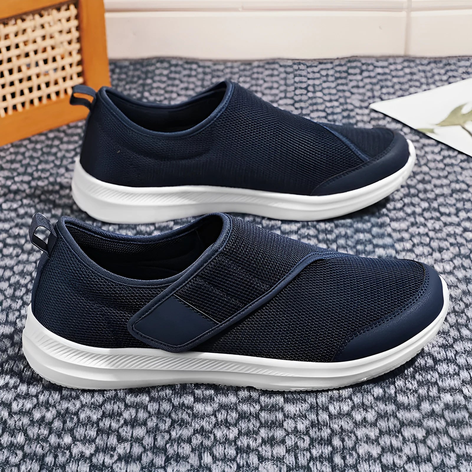 Mesh walking shoes with Velcro closure in black, blue, gray, or wine red colours