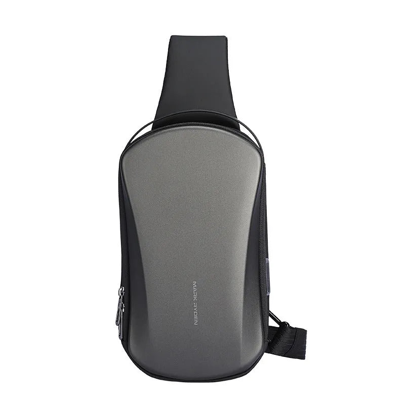 Men's hard shell waterproof chest bag in gray, 30x18x10cm, with adjustable shoulder strap