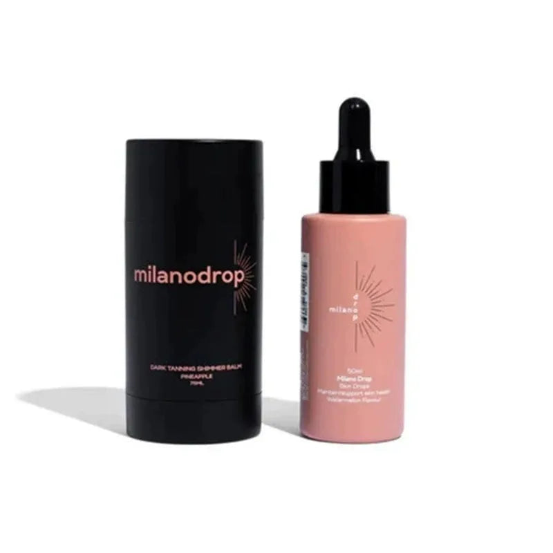 Matte Sun Tanning Liquid Set showing 50ml drops bottle and 75ml flash cream tube with black essence.