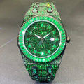 Green full rhinestone hip hop quartz watch for men with alloy case and 13mm thickness