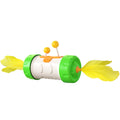 Extendable blue cat toy stick with a colourful rotating feather ball for interactive pet play.