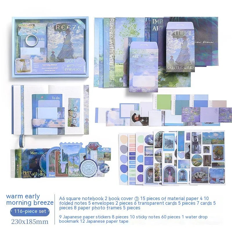 A6 grid notebook creative gift box with retro artistic plaid design, bookclothes, paper, cards, and sticky notes