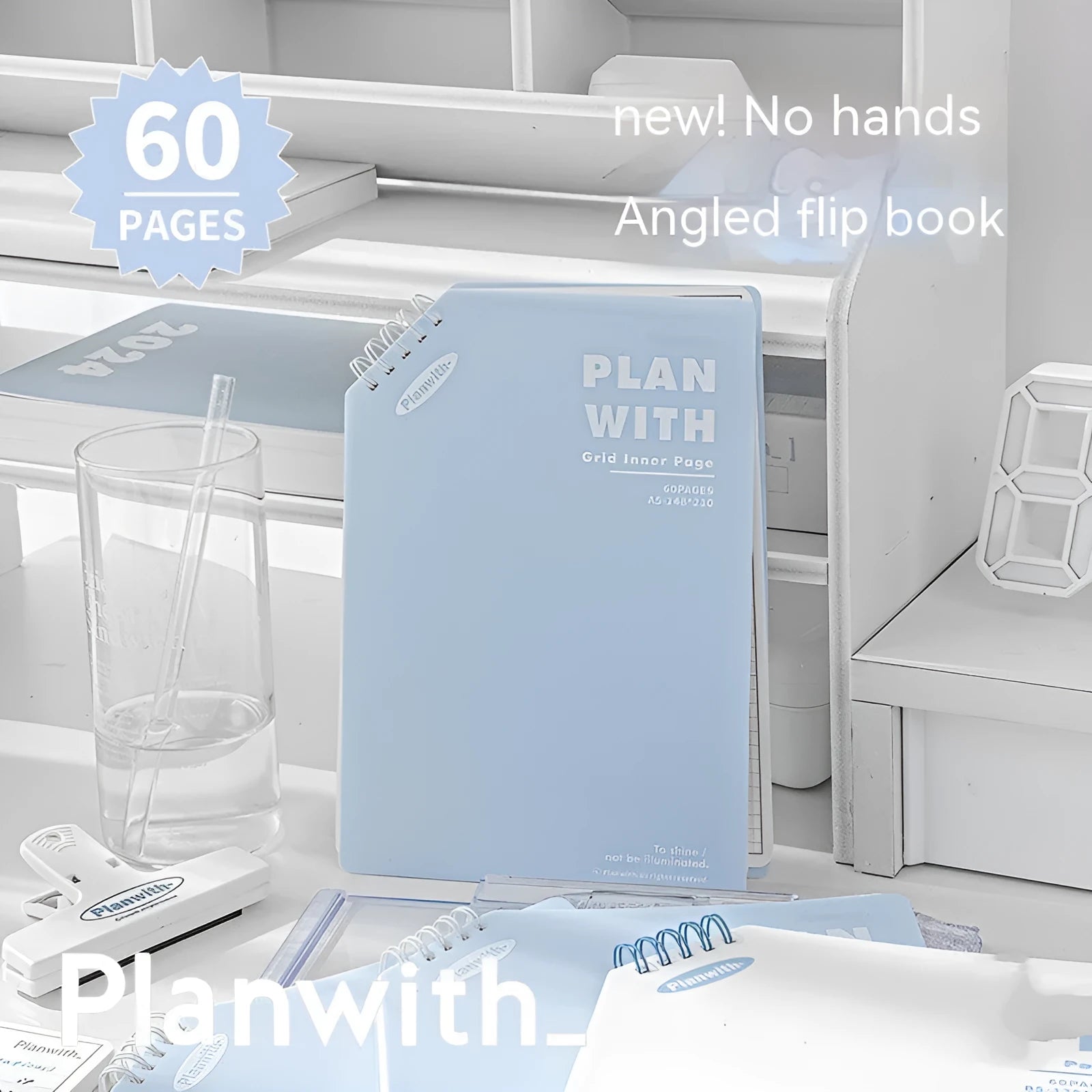 Oblique angle artsy draft notebook showing A5 and B5 sizes with white and blue plaid cover options.